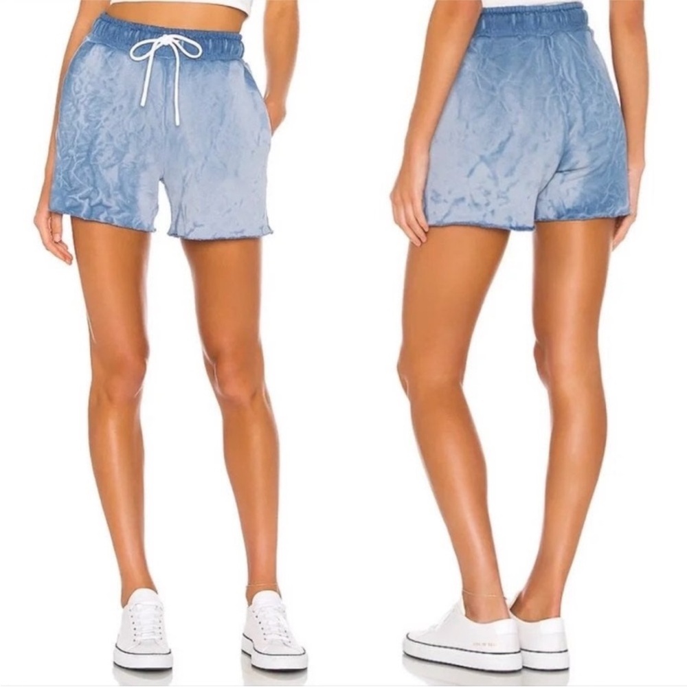 Cotton Citizen Brooklyn Tie Dye Raw Hem High Waisted Cotton Shorts Aquatic Dawn